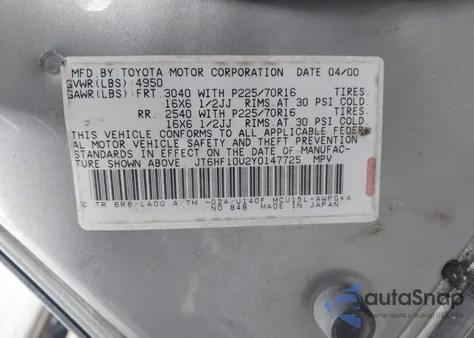 2000 Lexus Rx 300 from USA, damaged, VIN JT6HF10U2Y0147725